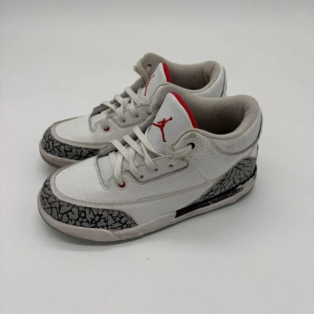 Nike Air Jordan 3 Retro White Cement Fire Red 923096-101 Youth Size 3Y